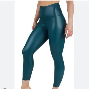 NWT 90 DEGREES REFLEX DARK TEAL BLUE FAUX LEATHER STETCH LEGGINGS M